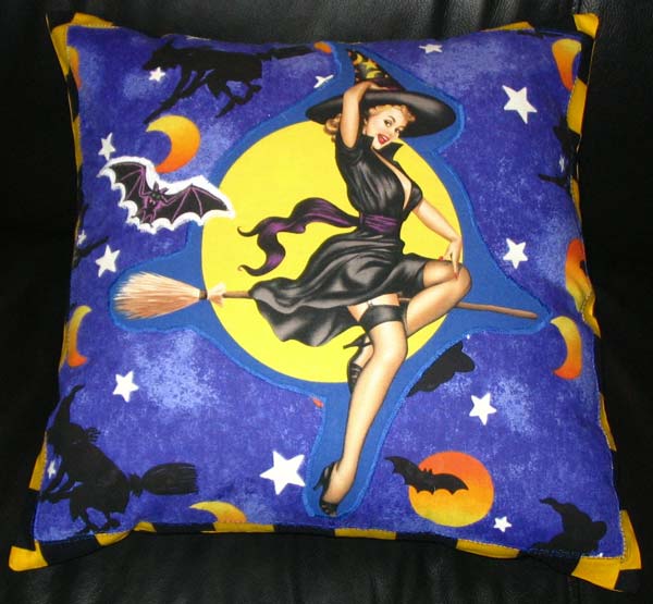 Sew Scary » Pinup Pillows » Witch Pinup Pillow on Night Sky Fabric