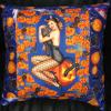 Cat Pinup Girl Pillow on a Cat and Pumpkin Background