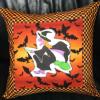 Witch with Bats Fabric Pillow